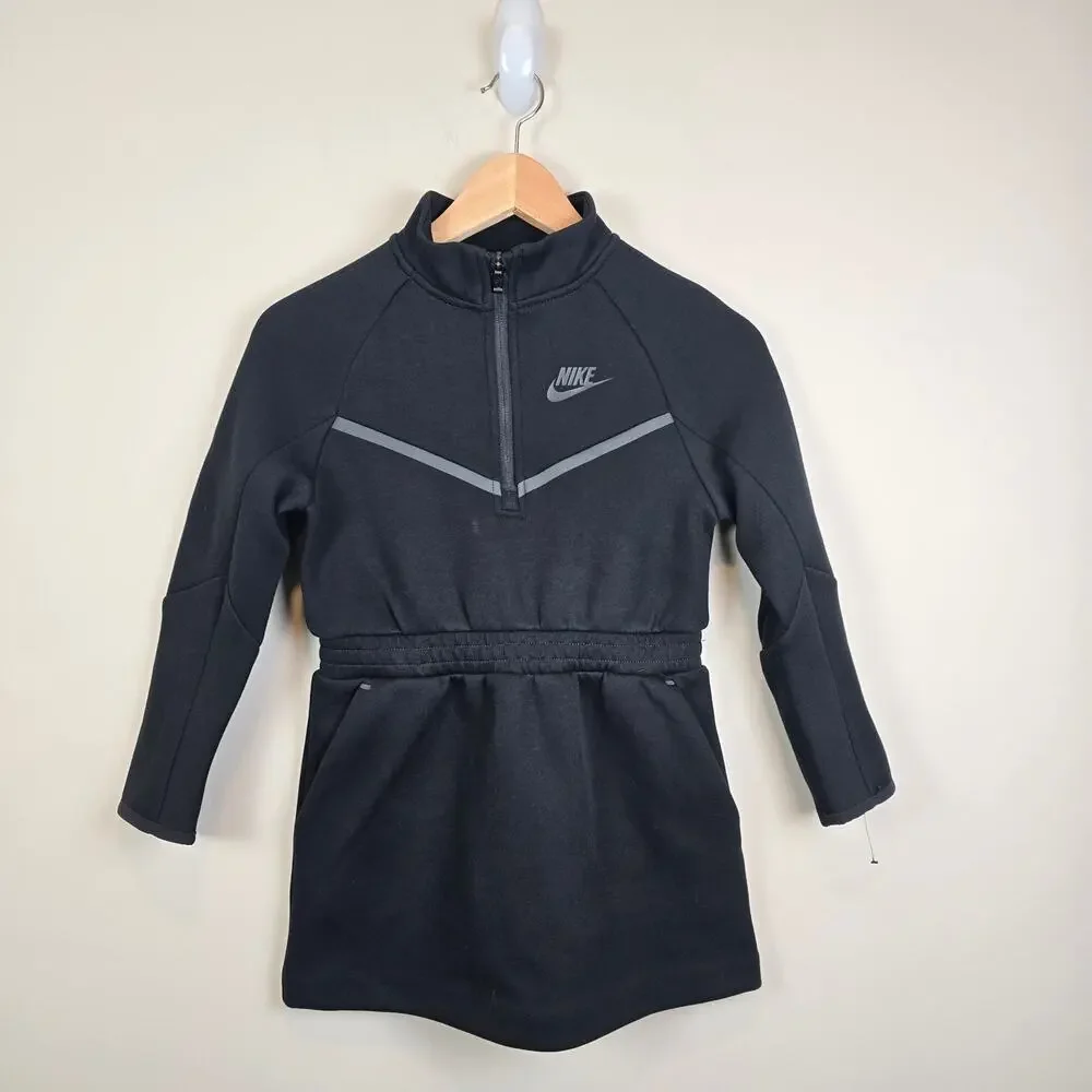 Nike Little Girls Size 6X Tech Fleece Dress Black 1/2 Zip Pockets